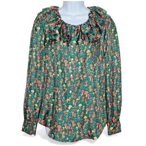 Silk Mushroom Print Top J. Crew Blouse Sz. M Cottagecore Designer Quality Fall